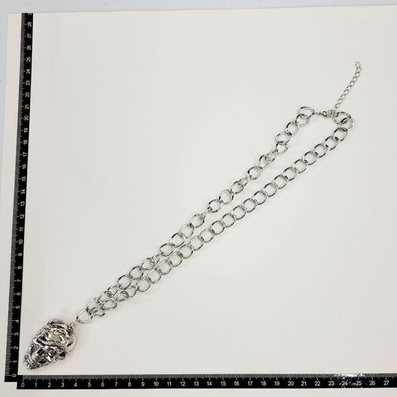 Brand New Skull Head Silver Necklace #1 - Picture 7 of 8